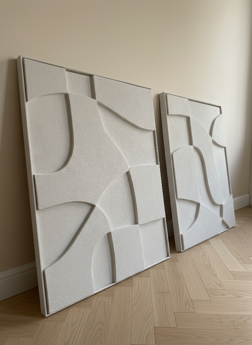 No. 54 - Diptych White Large Wall Art Set (2 Pieces)