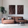 Two-piece diptych dark brown wall art set, handcrafted