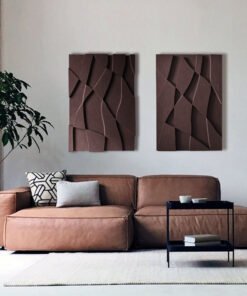 Two-piece diptych dark brown wall art set, handcrafted