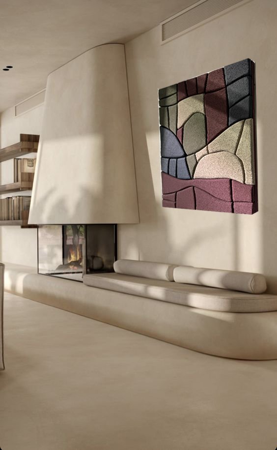 No. 35 - Abstract 3D Relief in Moss, Burgundy, Beige and Black - Image 2