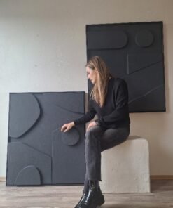 Two-piece diptych modern black and brown wall art set, handcrafted