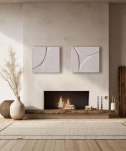 Two-piece sculptural diptych paintings in neutral tones, handmade