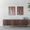 Two-piece diptych pink peach wall art set, handmade