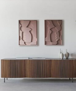 Two-piece diptych pink peach wall art set, handmade