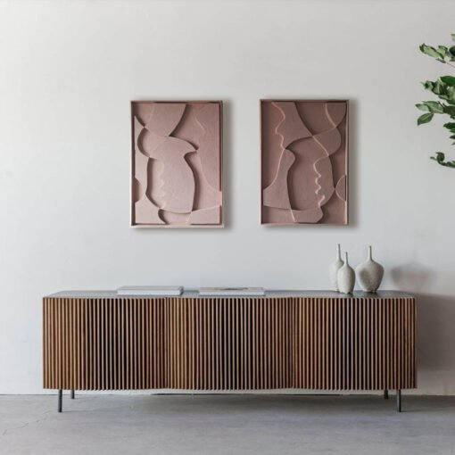 Two-piece diptych pink peach wall art set, handmade