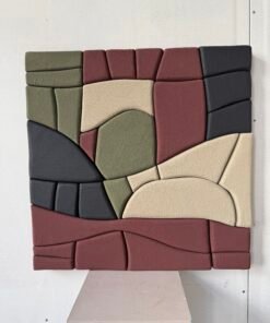 No. 60 - Abstract 3D Relief in Moss, Burgundy, Beige and Black