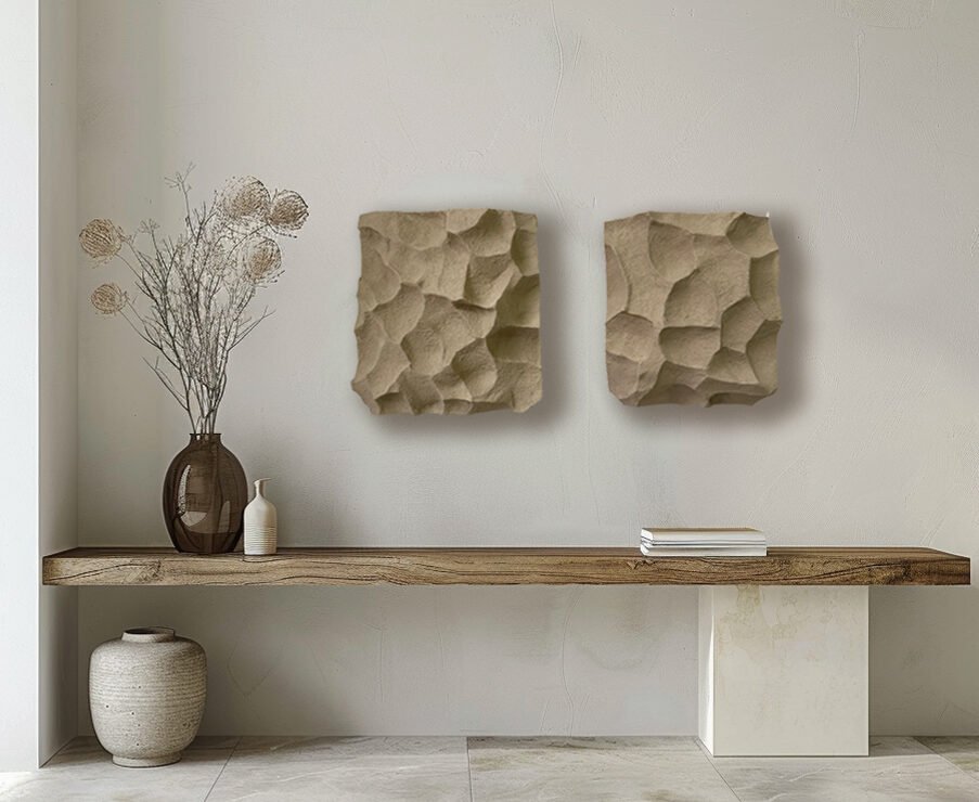 No. 58 - Minimalist Textured Wall Sculpture Diptych (2 Pieces)
